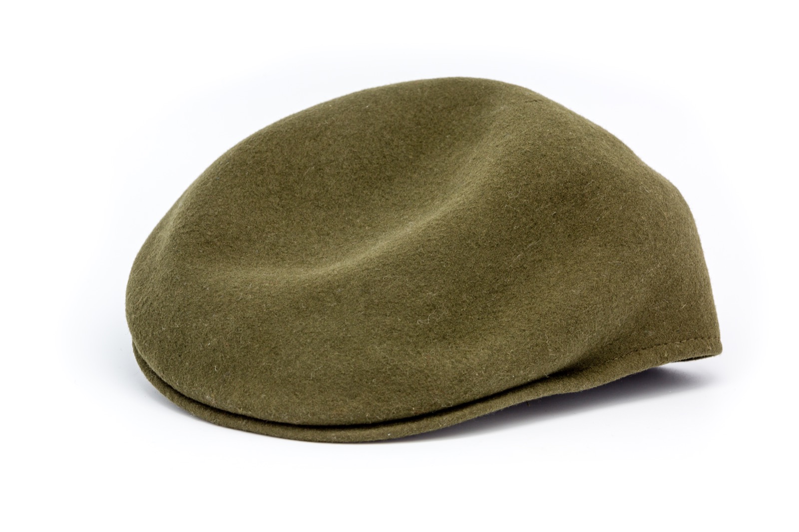 An olive-green flat cap with a short brim